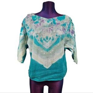 Vintage 80s Carole Dolighan‎ Tue Dye Gauzy 3/4 Sleeve Top Size Medium Women W17